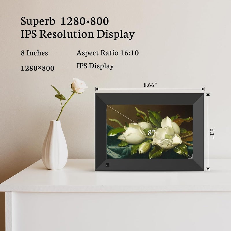 Bsimb 8 Inch Digital Picture Frame Touch Screen, 1280x800 HD WiFi Electronic Photo Frame Album Display 16GB, Share Pictures/Videos via App/USB/SD Easy Setup Gifts for Mom, Auto-Rotate, Solid Black - Image 3